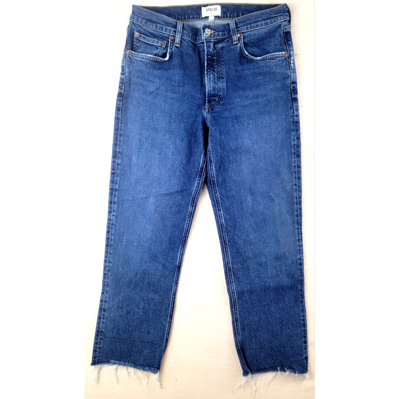 Agolde Kye Mid Rise Straight Crop Jeans Women’s Sz 28 Distressed Hem Blue - Picture 3 of 16